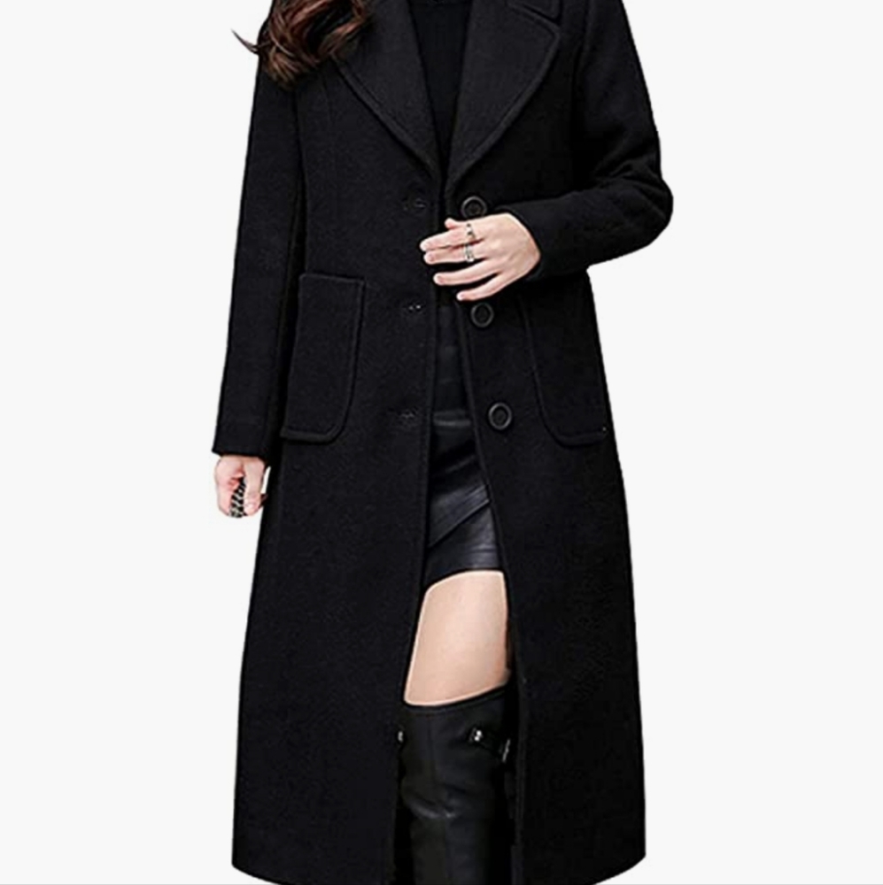 Wool blend trench coat - black